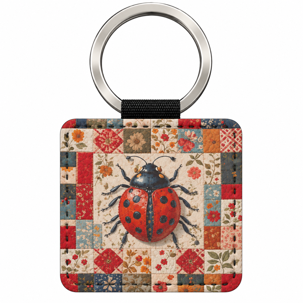 Portachiavi Quadrato 5x5 cm "coccinella patchwork"