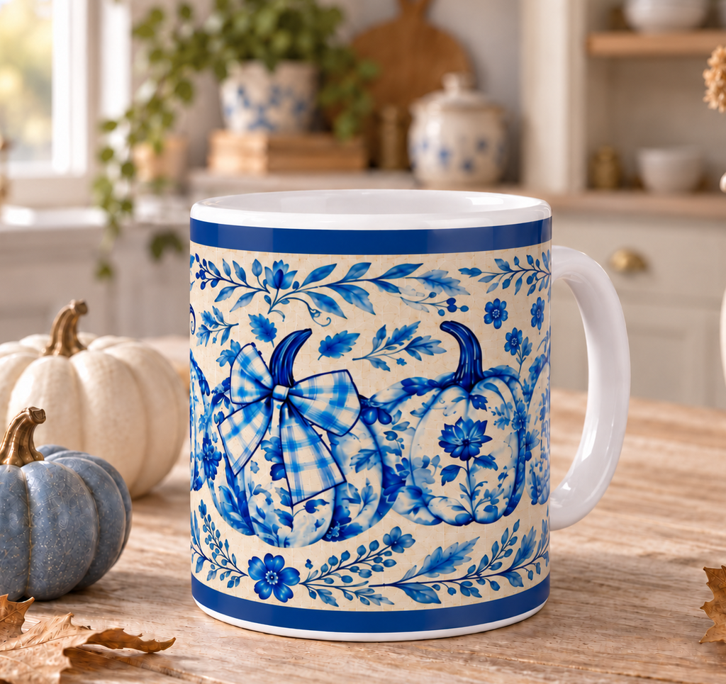 Tazza Zucche Blu Toile de Jouy 10 oz