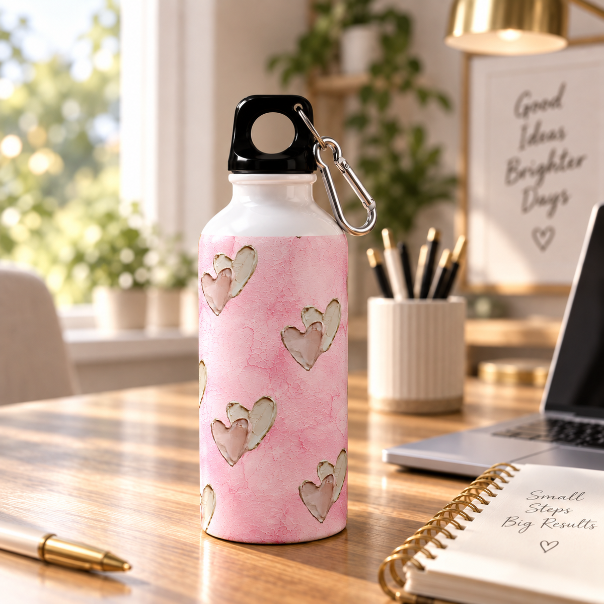 Borraccia "Cuori Rosa Goldin" Alluminio Decorata a Sublimazione_600ml