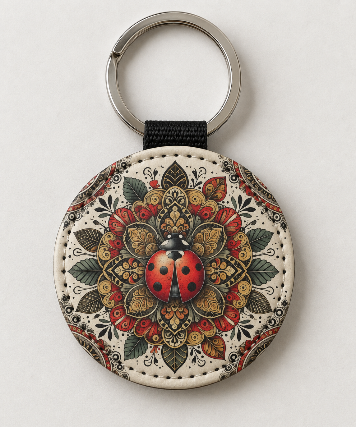 Portachiavi Rotondo 5.3x5.3 cm "coccinella mandala" ...Retro a Scelta