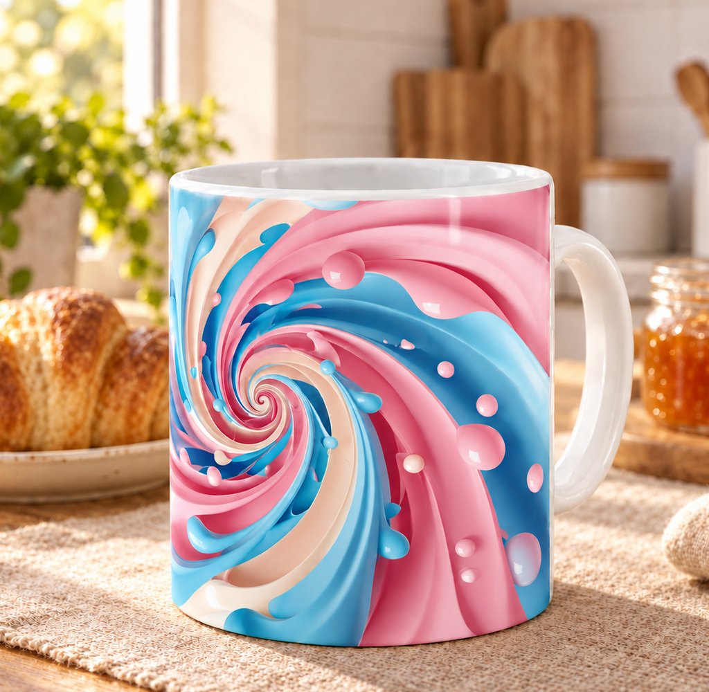 Tazza Artistica Swirl Rosa e Azzurro 10 oz - stampa astratta sublimatica