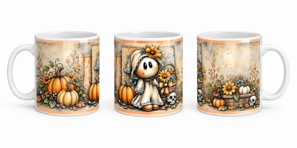 Tazza Fantasmino Halloween con Fiori 10 oz