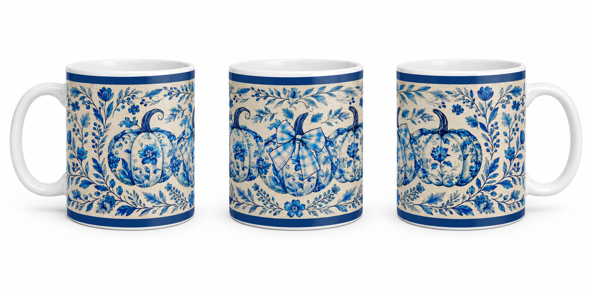 Tazza Zucche Blu Toile de Jouy 10 oz